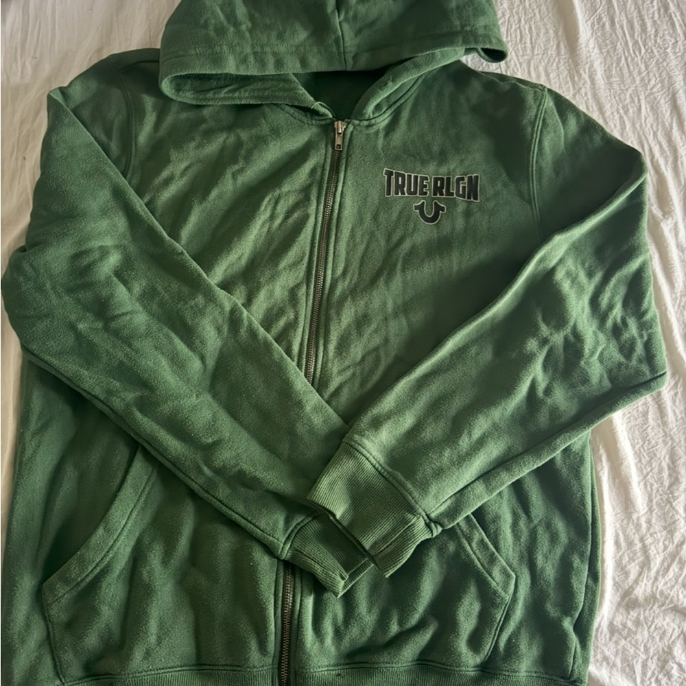 Green True Religion zip up hoodie